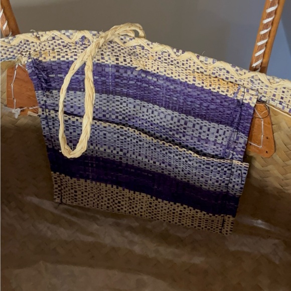 Vtg Handwoven Madagascar Raffia Stripe Tote Bag - Picture 7 of 14